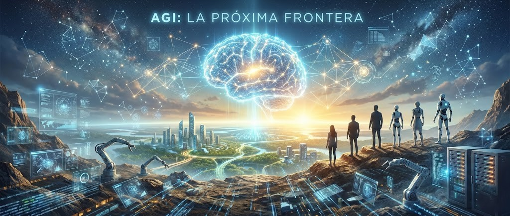 Ilustración conceptual de Inteligencia Artificial General (AGI) mostrando el futuro de la IA